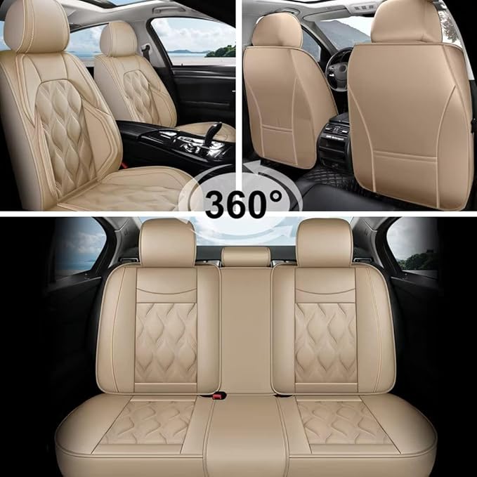 AOMSAZTO Car Seat Covers Full Set Fit for Kia Optima 2002-2020 Waterproof Faux Leather Car Seat Cushions Automotive 5 Seat Covers Set（Beige）