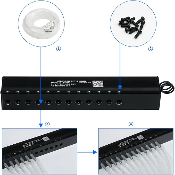 AMKI 96pcs*0.04in*9.8ft Pure White Meteor Shooting Stars Effect Fiber Optic Lights Kit,12 Holes LED MeteorLight Engine with Bluetooth+RF Remote Control 20 Meteor Modes
