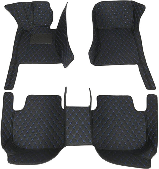 Custom Car Floor Mats Fit for 99% Sedan SUV Sports Car Full Coverage Pads Leather Floor Liners Mat Women Men (Black with Blue line)