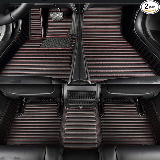Custom Making Car Floor Mats Compatible with Audi BMW Mercedes-Benz Toyota Lexus Honda Infiniti Nissan Hyundai Kia All Models 2005-2026 (Striped Black Red)