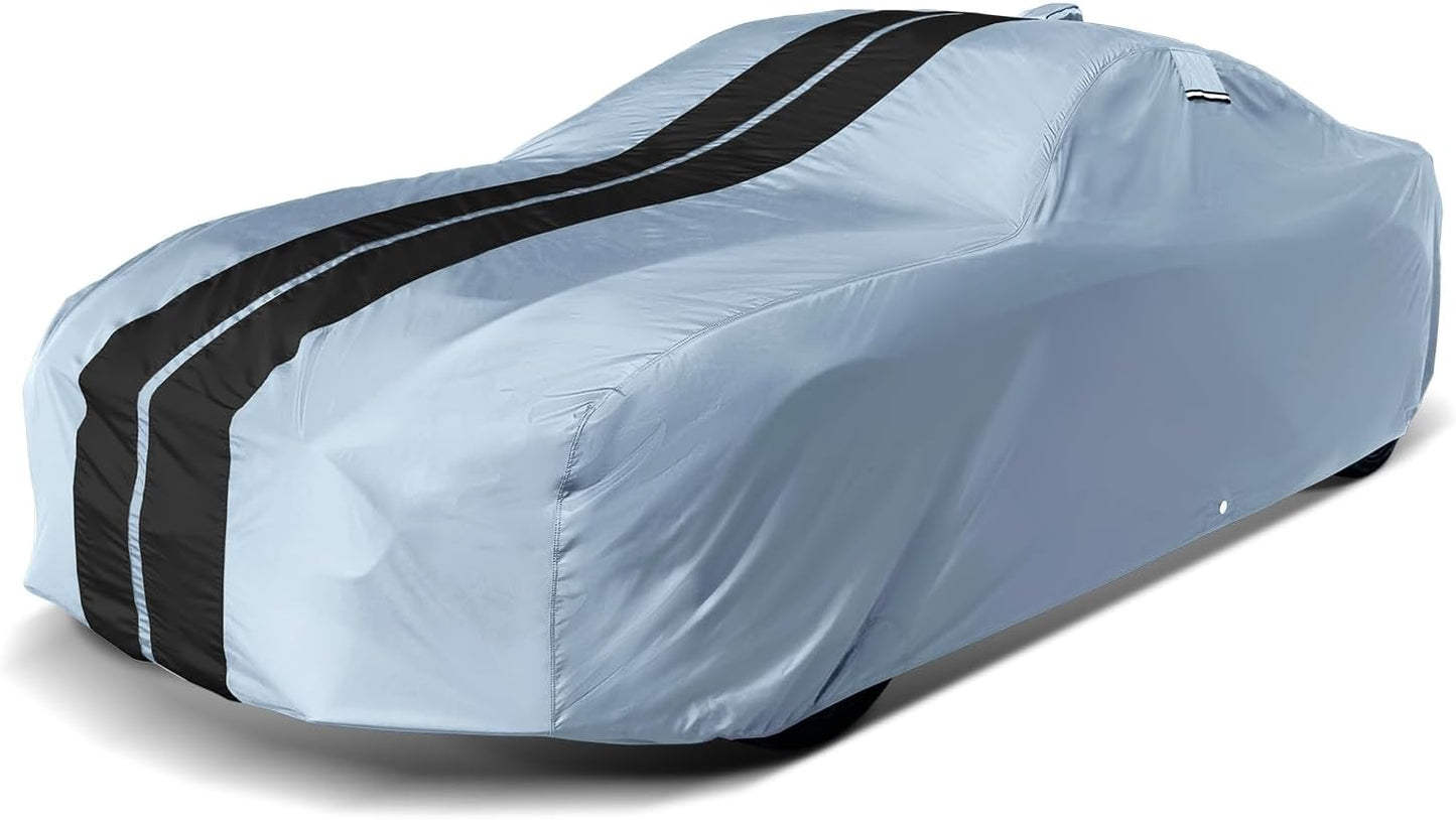 iCarCover Custom Car Cover for Pontiac Bonneville Wagon (1959-1970) Waterproof All-Weather Rain Snow UV Sun Protector Full Exterior Indoor Outdoor Car Cover (Stripe - Gray/Black)