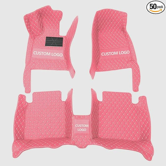 Custom Floor Mats for Cars，Luxury Full Coverage All Weather Car Floor Mats，Leather Car Mat Set ， Floor Mats for 99% of Cars, Trucks & SUVs (Pink)