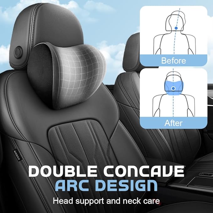 2025 New Car Headrest & Lumbar Support Cushion, Ergonomic Car Seat Headrest Neck Rest Cushion Lumbar Support Pillow Memory Foam & Breathable Removable Cover for Neck Back Pain Relief (Gray)