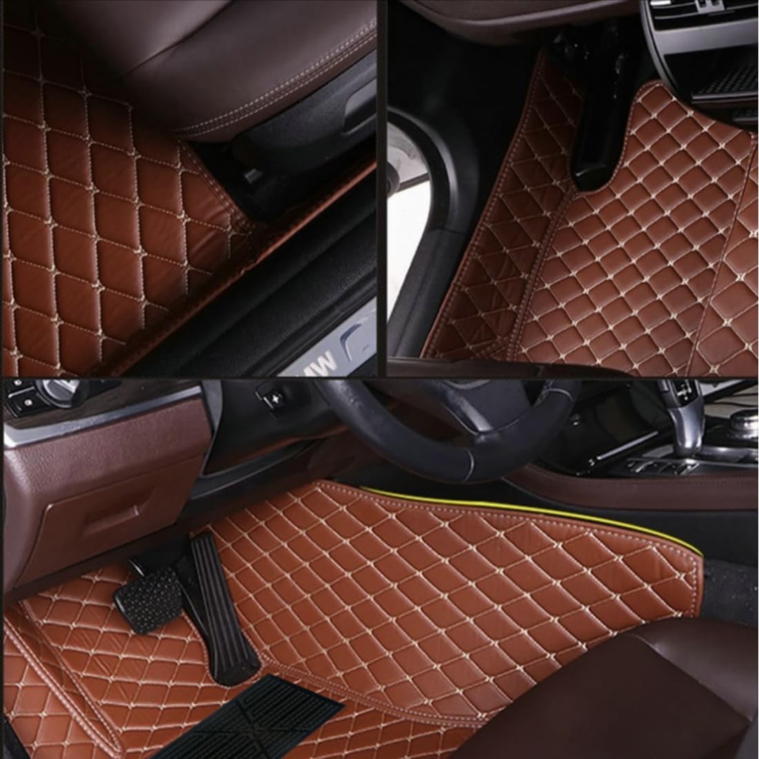 Custom Personalized Floor Mats for Cars，Luxury Full Coverage All Car Floor Mats，Anti-Slip Leather Car Mat Set ，Custom Floor Mats for 99% of Cars, Trucks & SUVs. (Black Yellow)