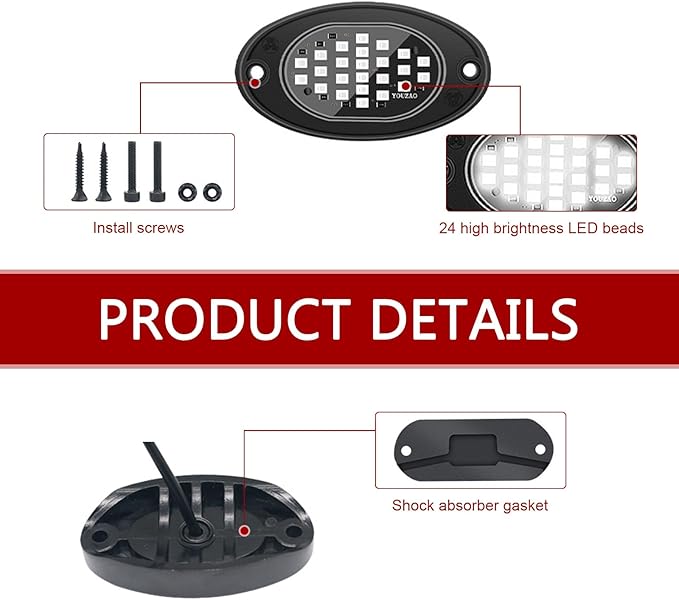 4 PCS LED Rock Lights, Super Bright Neon Underglow Lights, Waterproof Ambient Underglow Light Kit, Universal Undercar Neon Light Kit for Pickup Off Road RZR SUV ATV UTV Car (Red)