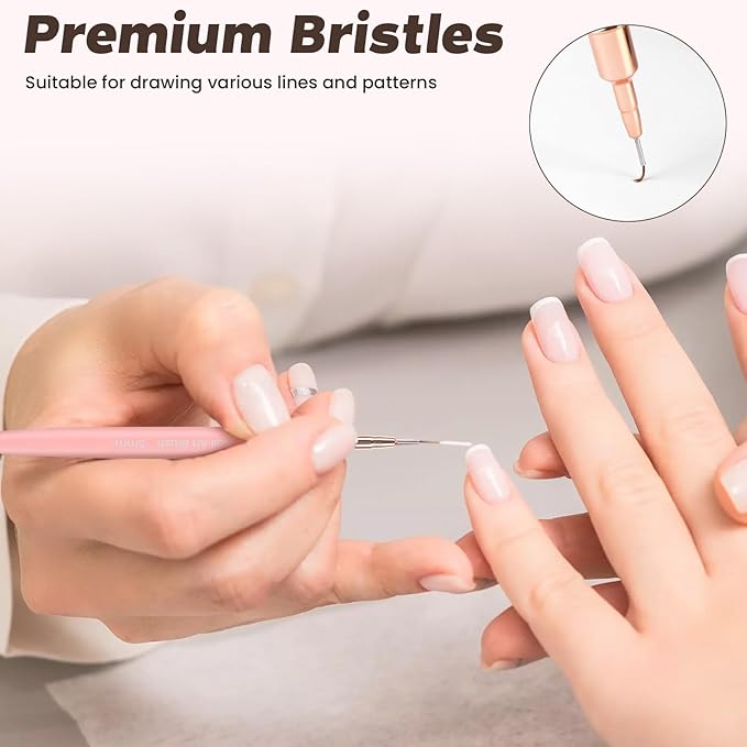 5PCS Nail Art Brushes Set with Pink Leather Case，【Metallic Material】 【Various Size】 【Light Weight】Nail Brush， Nail Brushes for Nail Art，Size：5mm,8mm,12mm,20mm,25mm, Purple