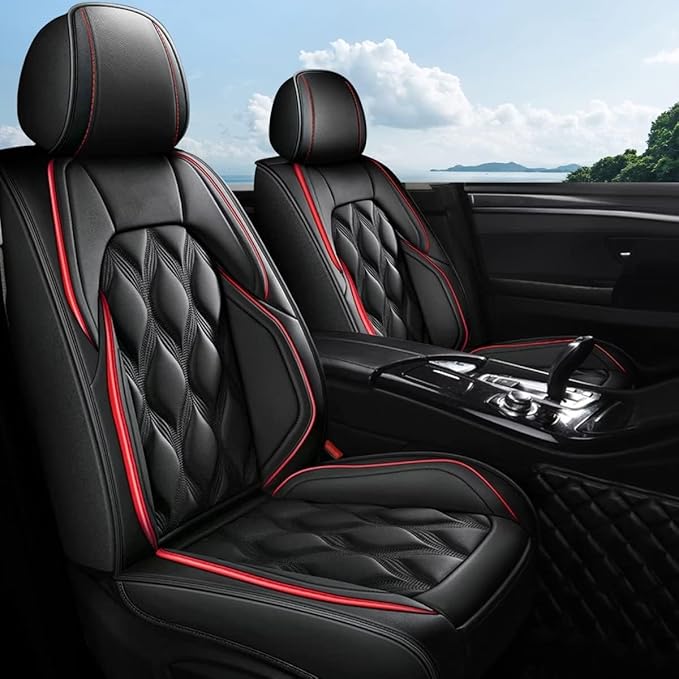 AOMSAZTO Car Seat Covers 2 Front Seats Custom Fit for Chevrolet/Chevy Traverse 2018-2026 Leather Car Seat Cover Seat Cushion Protector Airbag Compatible Waterproof Black