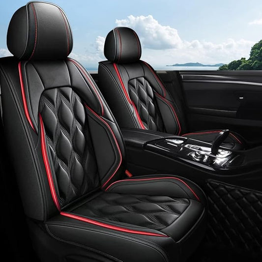 AOMSAZTO Car Seat Covers Full Set Fit for Nissan Titan 2009-2025 2026 Waterproof Faux Leather Car Seat Cushions Automotive 5 Seat Covers Set（Black&Red）