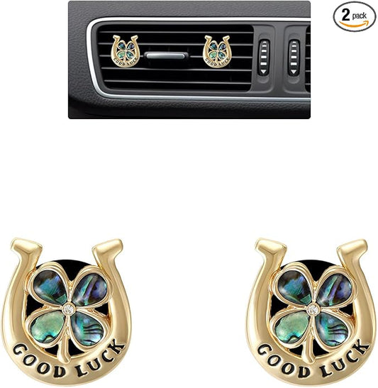 ORIESSE 2pcs Horseshoe & Four Leaf Clover Car Air Vent Clip,Western Cowgirl Car Accessories for Women,Lucky Charm Car Air Freshener Diffuser,Boho Aesthetic Car Interior Decor,New Car Gift