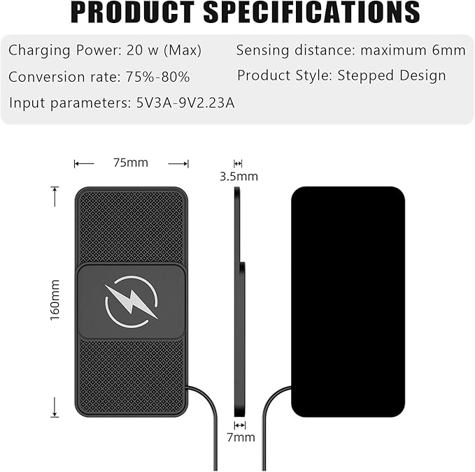 Wireless Car Phone Charger for Toyota Echo Platz Yaris Tacoma Tundra Hilux, Type C/USB 20W Fast Charging Pad, Non-Slip Charging Station for Travel Home Office Desk, Lightweight,Type-C
