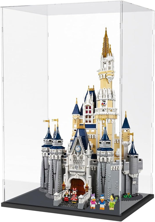 Choowin 31 inch Tall Acrylic Display Case for Lego Disney Castle 71040 Display Thickened Clear Acrylic Display Cases for Collectibles Figures Doll Assemble Dustproof Display Box(Black Base)