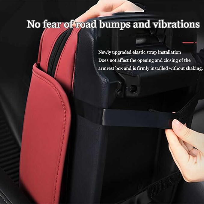 Car Center Console Cover for Infiniti FX SUV FX35 / FX37 / FX40 / FX45 /FX50, Leather Car Arm Rest Cover, Car Armrest Cushion with 2 Storage Bags Car Center Console Armrest Pad, F Red