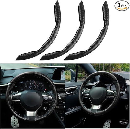 Mandark 3PCS Carbon Fiber Car Steering Wheel Cover, Anti-Skid Leather Vehicle Segmented Steer Wheel Protector, Auto Interior Protection Guard Accessories, Universal for Most Cars (Black)