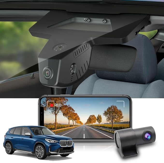 Fitcamx Front 2K+Rear 1080P Dash Cam Adapts for BMW X1 2023-2026 Xdrive28i M35i U11 (HD2-6576), OEM Style, 2 Way HD Video, Built-in WiFi & APP, Loop Recording, G-Sensor, Easy to Set, 64GB Card