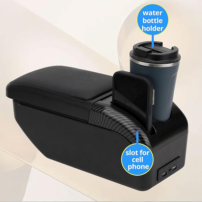 AULPHIKE Compatible with Nissan March Micra Armrest 2011-2016 Car Center Console Organizer Armrests Double Layer Storage with USB Ports（Black Style）