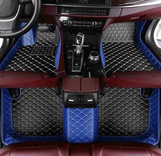 Custom Floor Mats for Cars fit 95% Sedan SUV Sports Car Full Coverage All Weather Men Women Pads Protection Non-Slip Leather Floor Liners (Black and Blue Stitching)