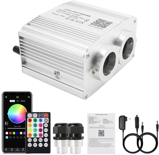 AKEPO 16W Car Home Dual-Head Twinkle Fiber Optic Light Engine, Twinkle+APP Control+Music Activated+28-Key Remote for Starlight Headliner Kit