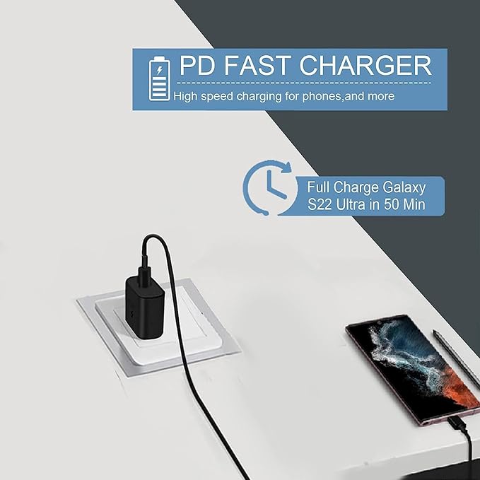 45W Fast Charger, USB C Port Adapter, wall-Mounted Cube Charging Block.Type-c Mobile Phone Charger with C to C Cable is Suitable for Samsung S25/S24/S23/S22/S21, Galaxy, and More.