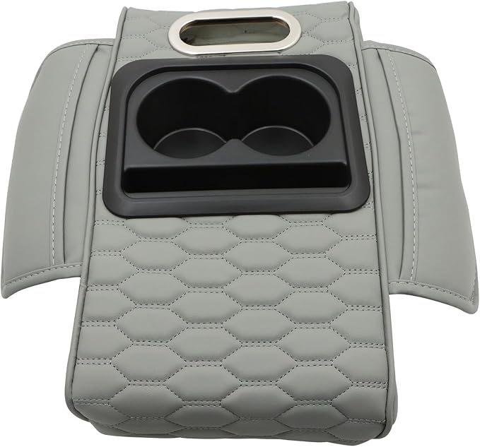 Priprilod Gray Car Center Console Armrest Pillow, Memory Foam with Cup Holder and Cell Phone Holder, Multifunctional Car Center Console Organizer, Universal Fit for Most Car Interior Accessories