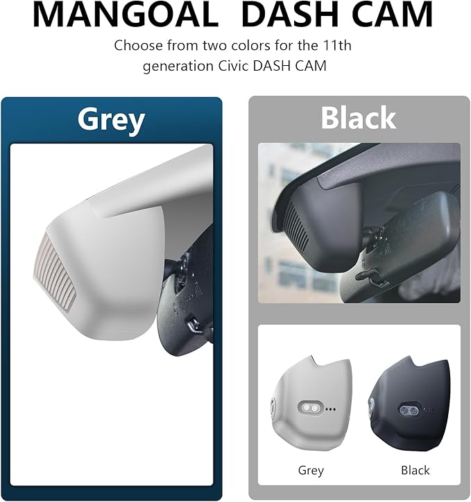 Mangoal 4K Dash Cam Custom fit for 11th Honda Civic 2022-2026(Gray), Si Type R Hatchback XL Sport SE EX_L Touring 1.5 2.0T, Integrated OEM Look, UHD 2160P Video, WiFi & App, GPS, 64GB Card