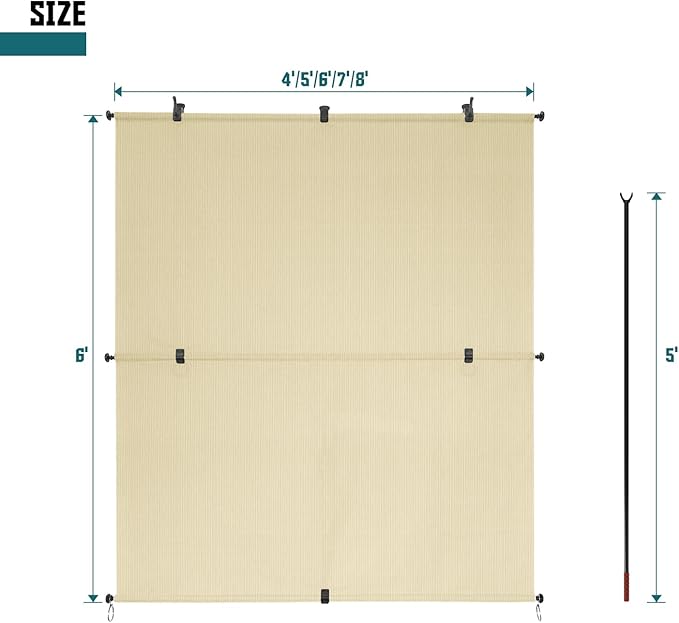 Bynbbur 7'W x 13.5'H Outdoor Patio Shades Foldable Roller Blinds, 220 GSM Sun Shade Roll Up Porch Screens Exterior Shade Cloth for Deck Pergola Backyard, Beige