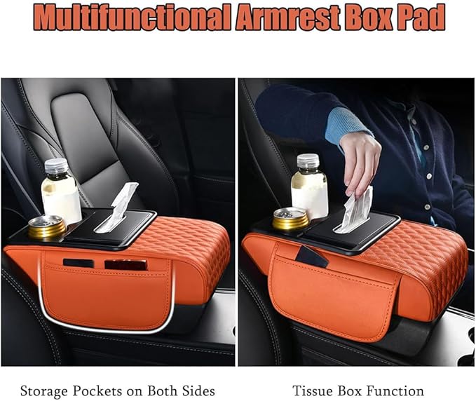 Car Center Console Cover for KIA K4 2024–2025,Arm Rest Lid Cushion Protector Multifunctional Armrest Cushion Pad Interior Accessories,Brown