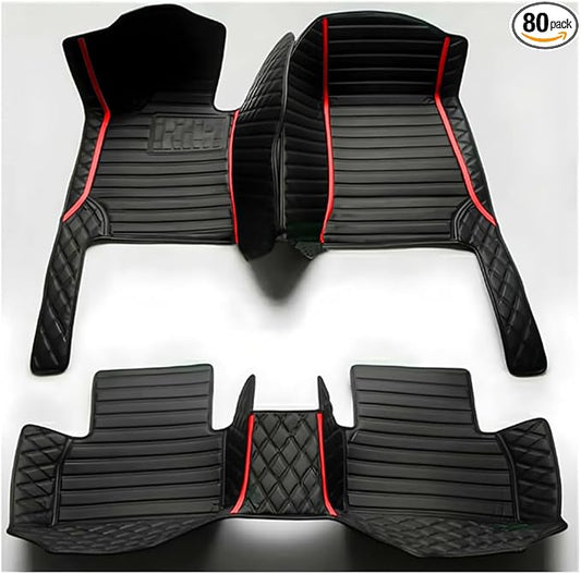 TREGOO All Weather Car Mats Custom Fit Non Slip Floor Mats for 1998-2025 Cars Personalized Leather Protection Pads Suitable for Men Women (Black Double Panel with red Stripe)