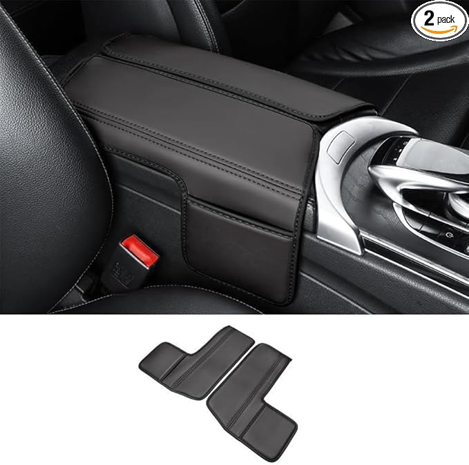 Center Console Cover Compatible with Mercedes Benz E Class W213 E200 E250 E300 E400 E450 2017-2023 and GLS Class C257 CLS450 2019-2023 Armrest Cover Pad Leather Cushion Protector with Pocket