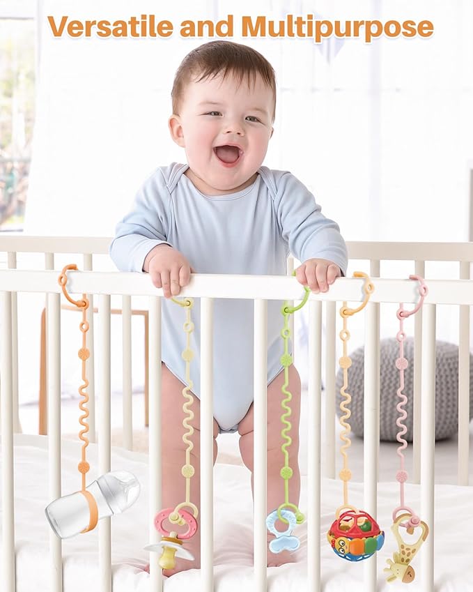 LittleHugs Toy Straps for Baby, 5pcs Adjustable Toy Holder for Stroller Accessories, Silicone Tether Pacifier Clip, No Throw Travel Essential Leash for High Chair, Car Seat (5 Pack Macaron)