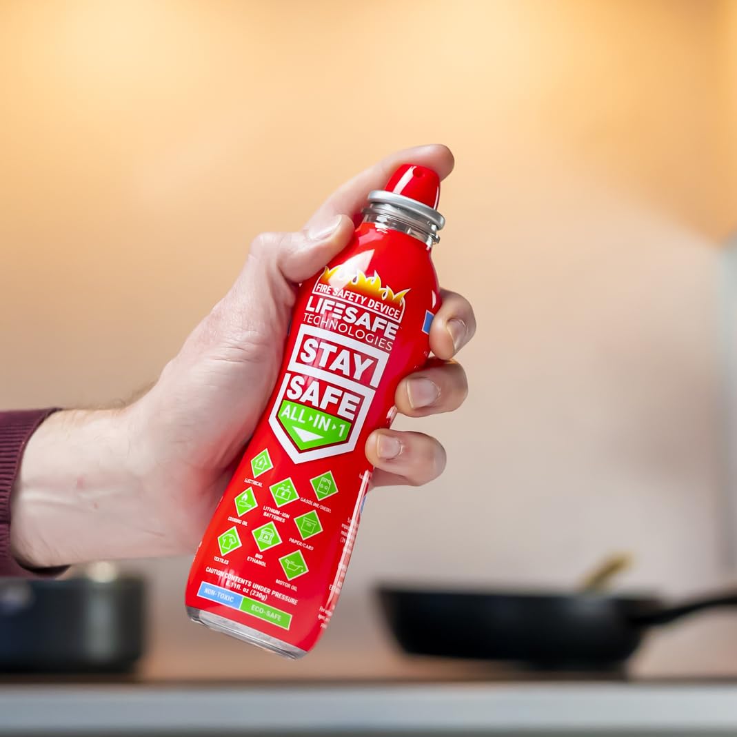 LifeSafe Technologies StaySafe All-in-1 Portable Fire Extinguisher, Compact Fire Spray Easy to use on 10 Types of Fires, Non-Toxic & Eco-Friendly