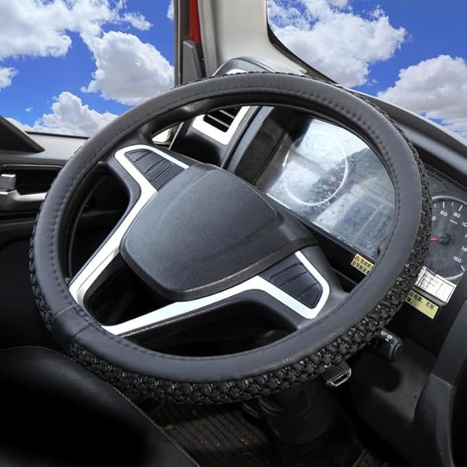 Size 16-20 Inch Ice Silk Ventilation Multi-Style Comfy Grip Steering Wheel Cover for Truck, Bus, Big Rig Trucker,SUV， Anti-Slip Design 16-20 Inch (Black, 17)