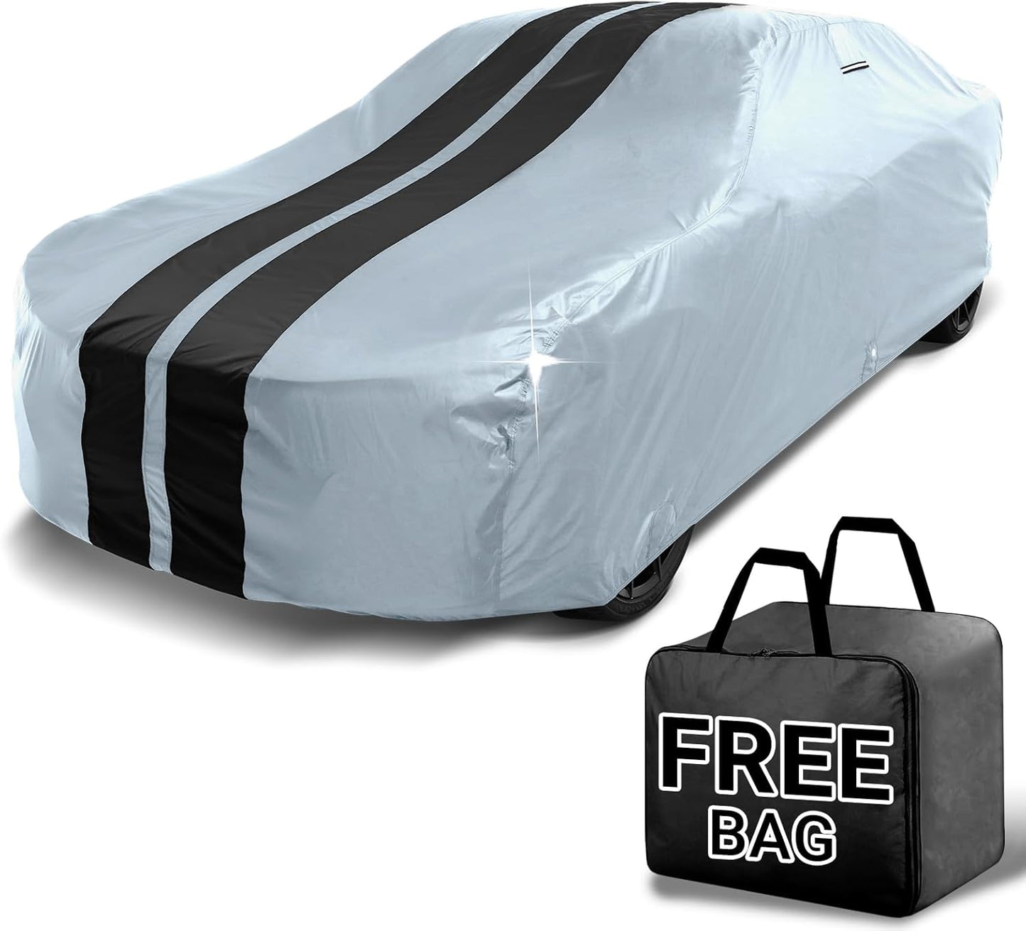 iCarCover Custom Car Cover for Chevy Impala 2-Door, 4-Door (1977-1985) Waterproof All Weather Rain Snow UV Sun Protector Full Exterior Indoor Outdoor Car Cover (Stripe - Gray/Black)