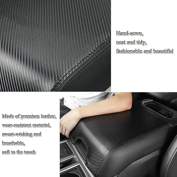 XITER 1PC Leather Center Console Armrest Box Cover Waterproof Cushion Pad for F150 2015-2020 F250 F350 F450 Super Duty 2017-2022 Expedition 2018-2023(Red+Black)