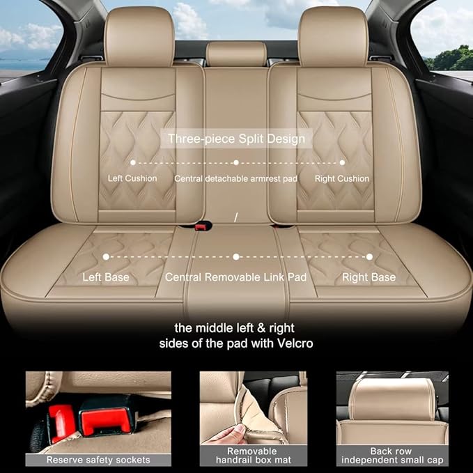 AOMSAZTO Car Seat Covers Full Set Fit for Volkswagen Passat 1999-2023 Waterproof Faux Leather Car Seat Cushions Automotive 5 Seat Covers Set（Beige）