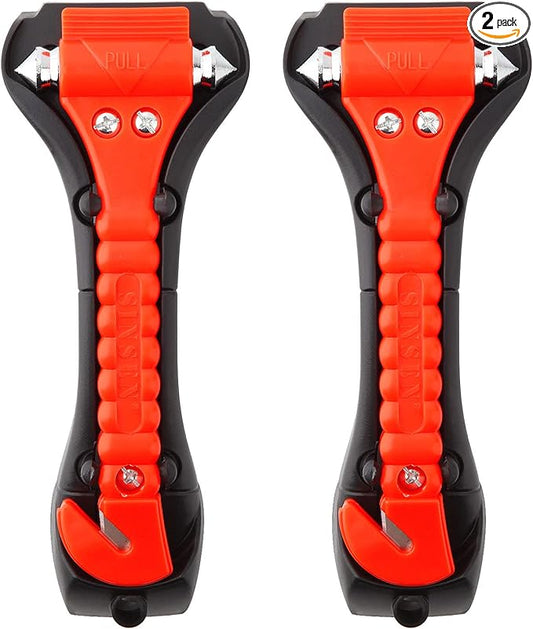 SINSEN Car Safety Hammer Set of 2 Emergency Escape Tool Auto Car Window Glass Hammer Breaker and Seat Belt Cutter Escape 2-in-1 for Family Rescue & Auto Emergency Escape Tools