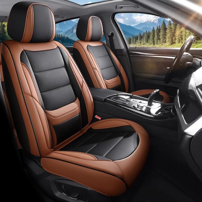 Car Seat Covers Custom Fit for Chevrolet/Chevy Bolt 2016-2026 , Premium Faux Leather Waterproof Car Seat Protectors with Lumbar Support, Breathable Anti-Slip Easy to install(Black&Brown,Full set)