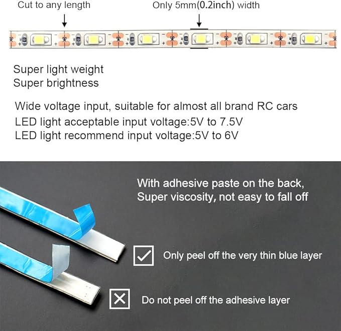 Waterproof LED Light Strips for RC Cars Trucks Airplanes Boats Drones Fixed Wing AR Wing Model Underglow Light (White)