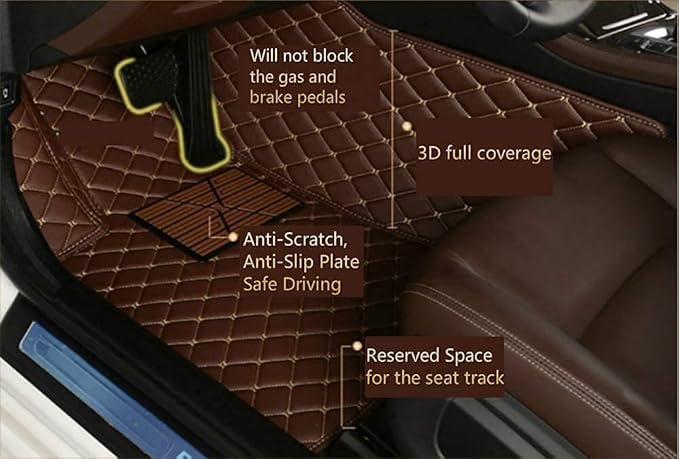 Custom Making Car Floor Mats Compatible for 2000-2025 All Mode Sedan SUV Sports Car Full Coverage Cute Pads Protection Non-Slip Leather Floor Liners (Black+White Edge)