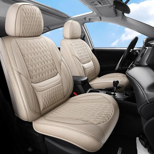 Car Seat Covers Full Set Custom Fit for Ford Bronco Sport 2021-2026 - Premium Faux Leather with Lumbar Support | Breathable, Waterproof, Anti-Slip, Durable (Beige,Full Set)
