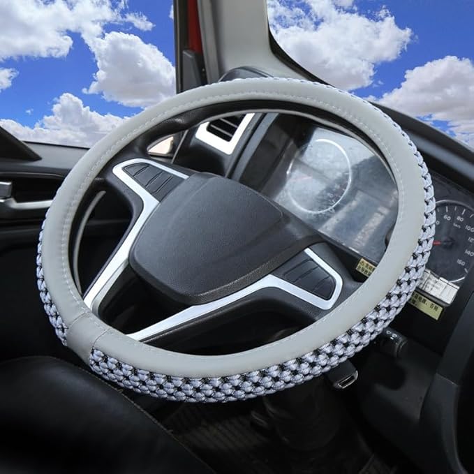 Size 16-20 Inch Ice Silk Ventilation Multi-Style Comfy Grip Steering Wheel Cover for Truck, Bus, Big Rig Trucker,SUV， Anti-Slip Design 16-20 Inch (Gray, 17)