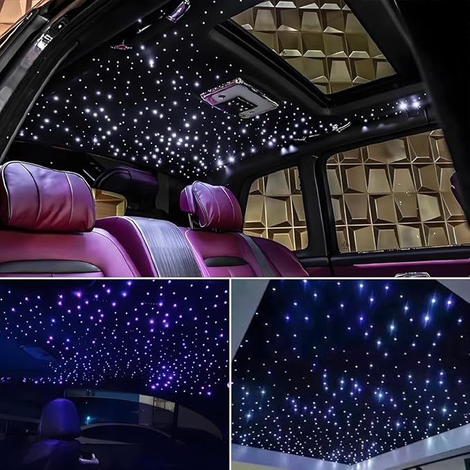 AKEPO Upgraded 16W Dual Head Twinkle Fiber Optic Lights Kit with 750pcs of Mixed Diameter Fibers 9.8ft/3m+Remote, Car Home Use RGBW Twinkle+APP Control+Music Activated Star Ceiling Sky Light