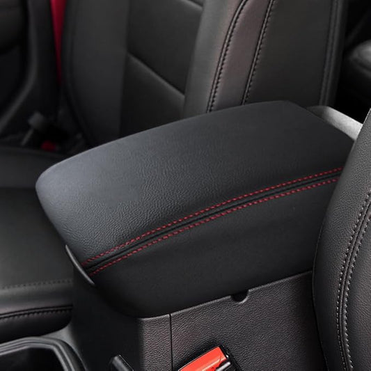 DEYTOP Center Console Cover for Jeep Wrangler JL JLU 2026 2018-2025 Armrest Cover for Jeep Gladiator JT 2020-2026 Car Cushion Protector Pad for JL&JT (NOT for JK/JKU)(Black with Red Stitches)