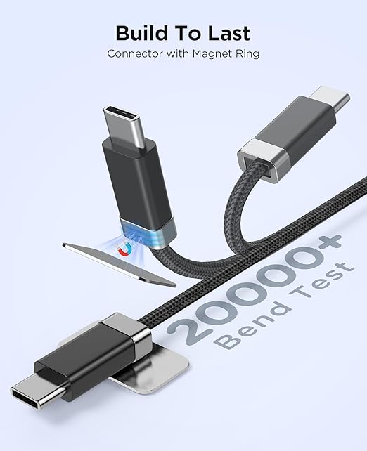Magtame USB A to USB C Cable 3.3FT, Braided StayCable Built-in Magnetic Holder for Nightstand, Desk&Car, USB Type C Data Cord with 2 Adhesive Metal Plates for iPhone 17,16