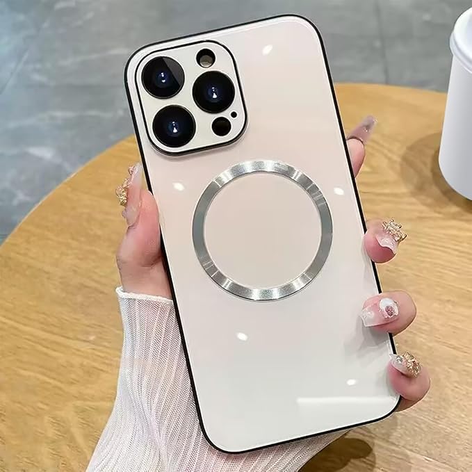 Guppy Compatible with iPhone 13 Pro Max Case Magnetic, with Full Camera Lens Protector [Compatible with MagSafe] Scratch Resistant Gradient Glass Back Cover Phone Case-White