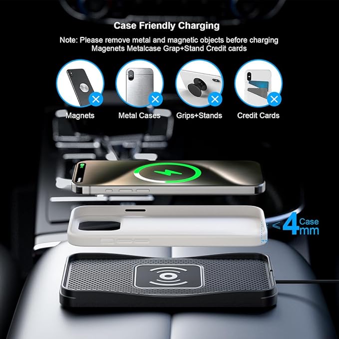 Wireless Car Charger Pad for Tesla Model S 2012-2016 2017-2021 2022-2026, Type-C/USB 20W Car Wireless Charger Non-Slip Phone Charging Pad Car Accessories,A 30cm Cable Type-C Plug