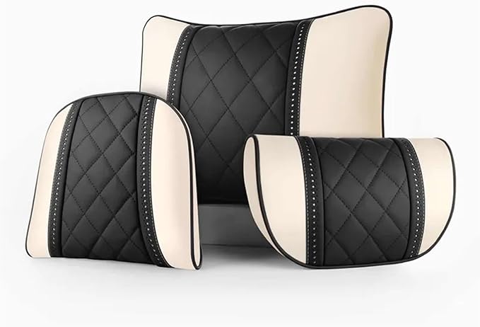 Car seat headrest Leather Car Fit for Seat Rest Cushion Headrest Car Neck Pillow Fit for BMW (Color : Black-01)