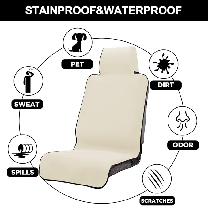 INFANZIA Premium Waterproof Seat Cover Towel Protector Neoprene Universal Fit, Upgraded 100% Washable & Removable Non-Slip Sweat Carseat Towel Covers, Perfect for Gym/Yoga/Workout（Beige,1PCS