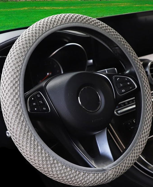 Hiflyer Steering Wheel Cover - Universal 14.5-15 Inch, Soft Microfiber, Women & Men, Grey