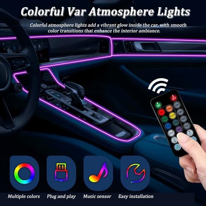 Car LED Lights Interior for Ford Focus RS/ST/Electric 2016–2018, 6 in 1 Ambient Lighting Kit with Remote Control, Car USB LED Strip Lights with Sync to Music, for Cars Trucks SUVs, 8m