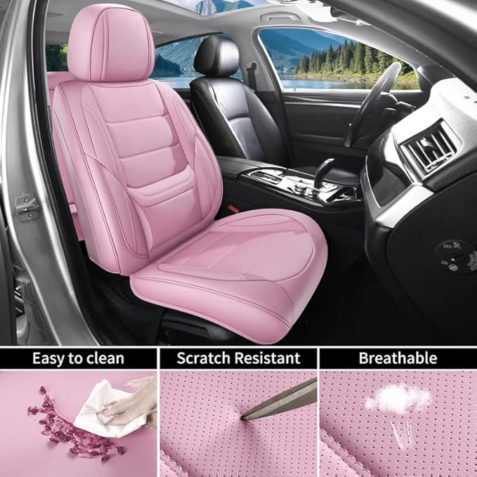 Car Seat Covers Full Set Custom Fit for Saturn Aura 2006-2009 - Premium Leather with Lumbar Support, Breathable, Anti-Slip & Excellent Seating Experience (Pink, Full Set)